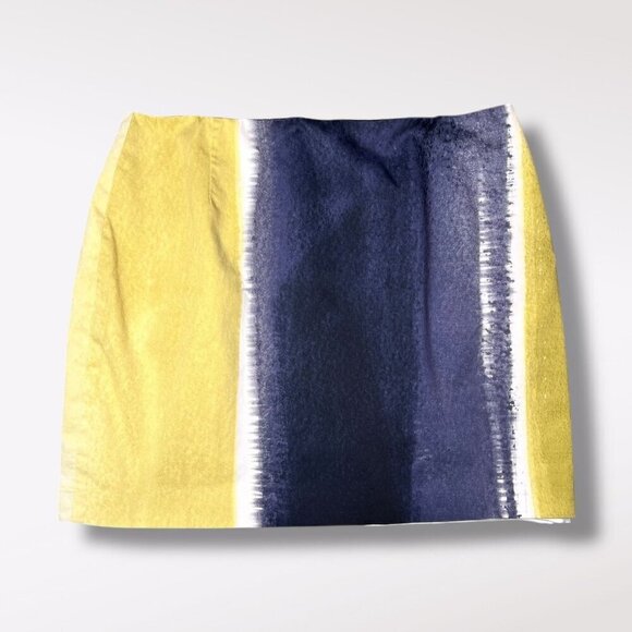 T Tahari Yellow Blue Mini Skirt Cotton Blend Size 14 - Picture 1 of 9